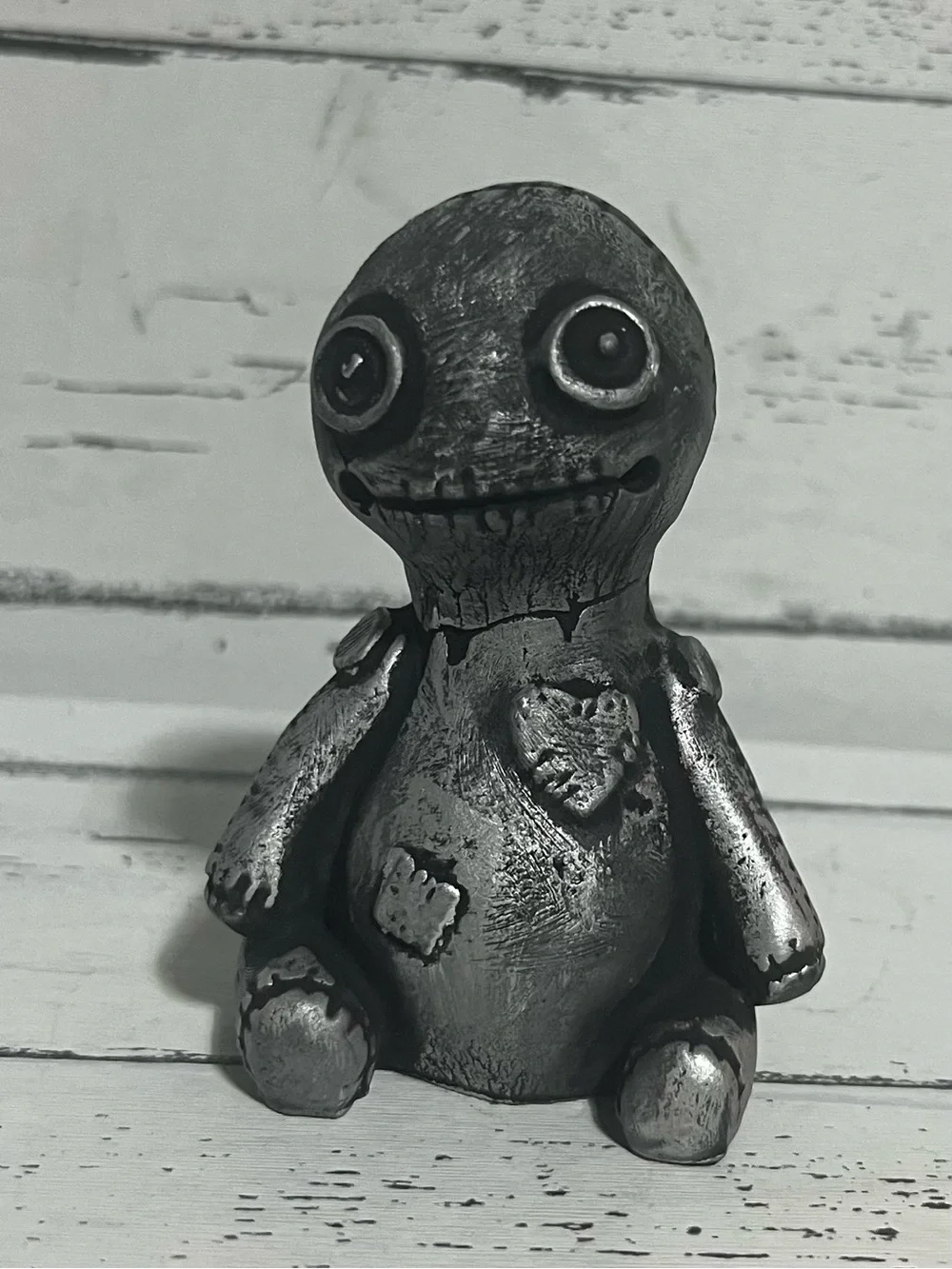 Handmade Creepy Horror Doll Figurine Gothic Halloween Decor 4” Silver Art